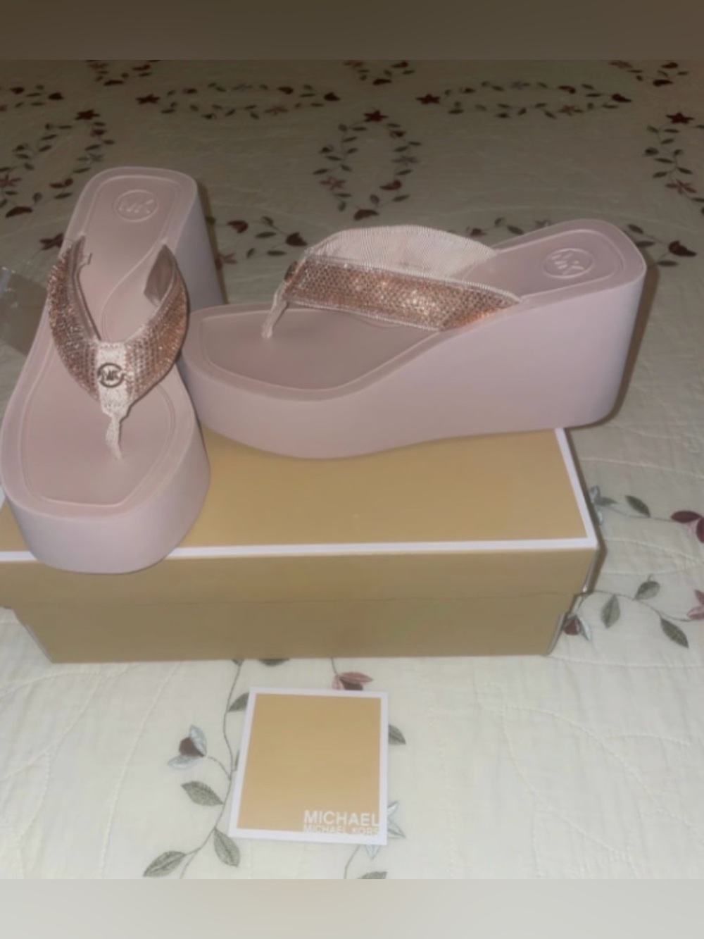 Michael Kors rose gold Platform Wedge Flip Flops with Sparkle Straps - Picture 5 of 6